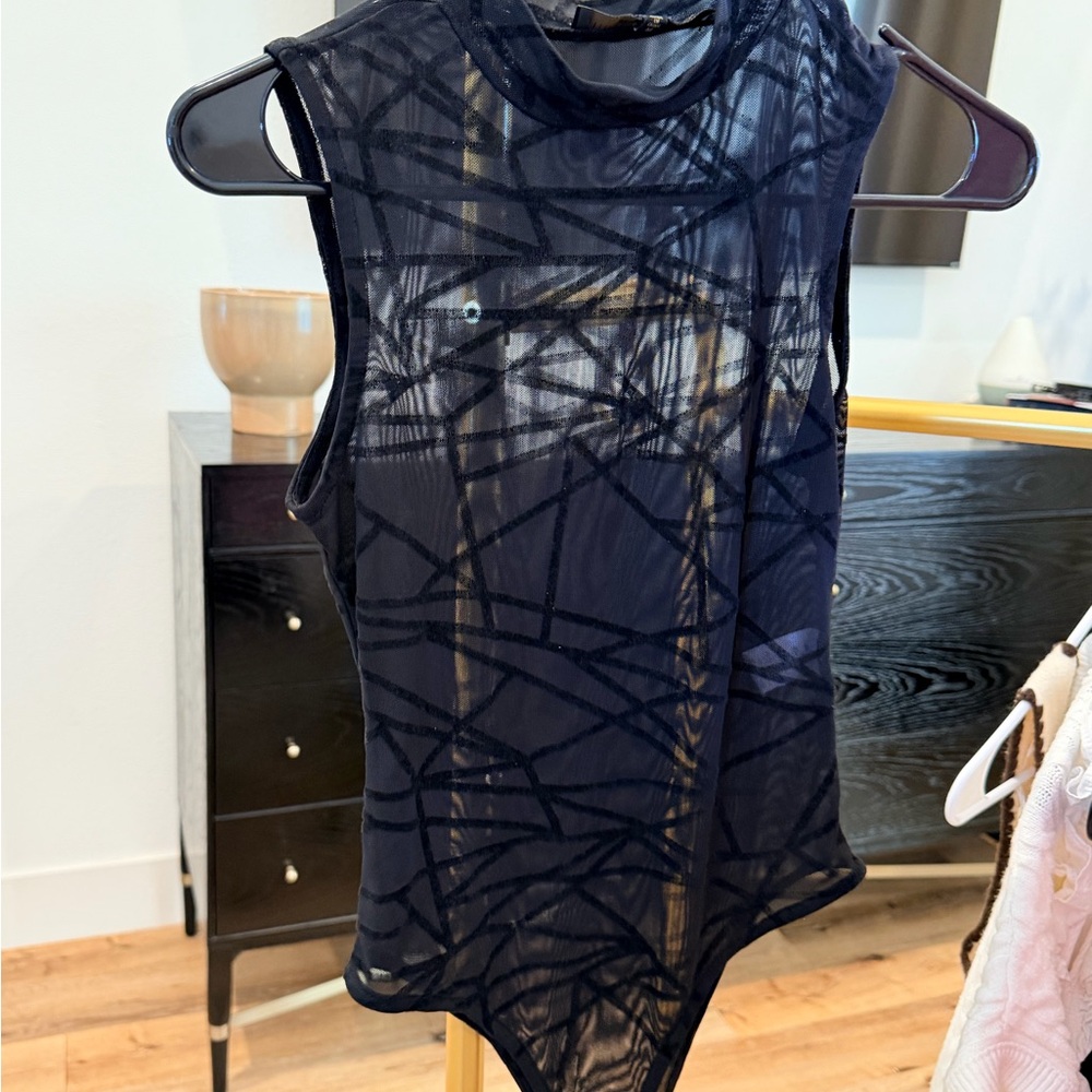 Sheer Black Geometric Women's Top